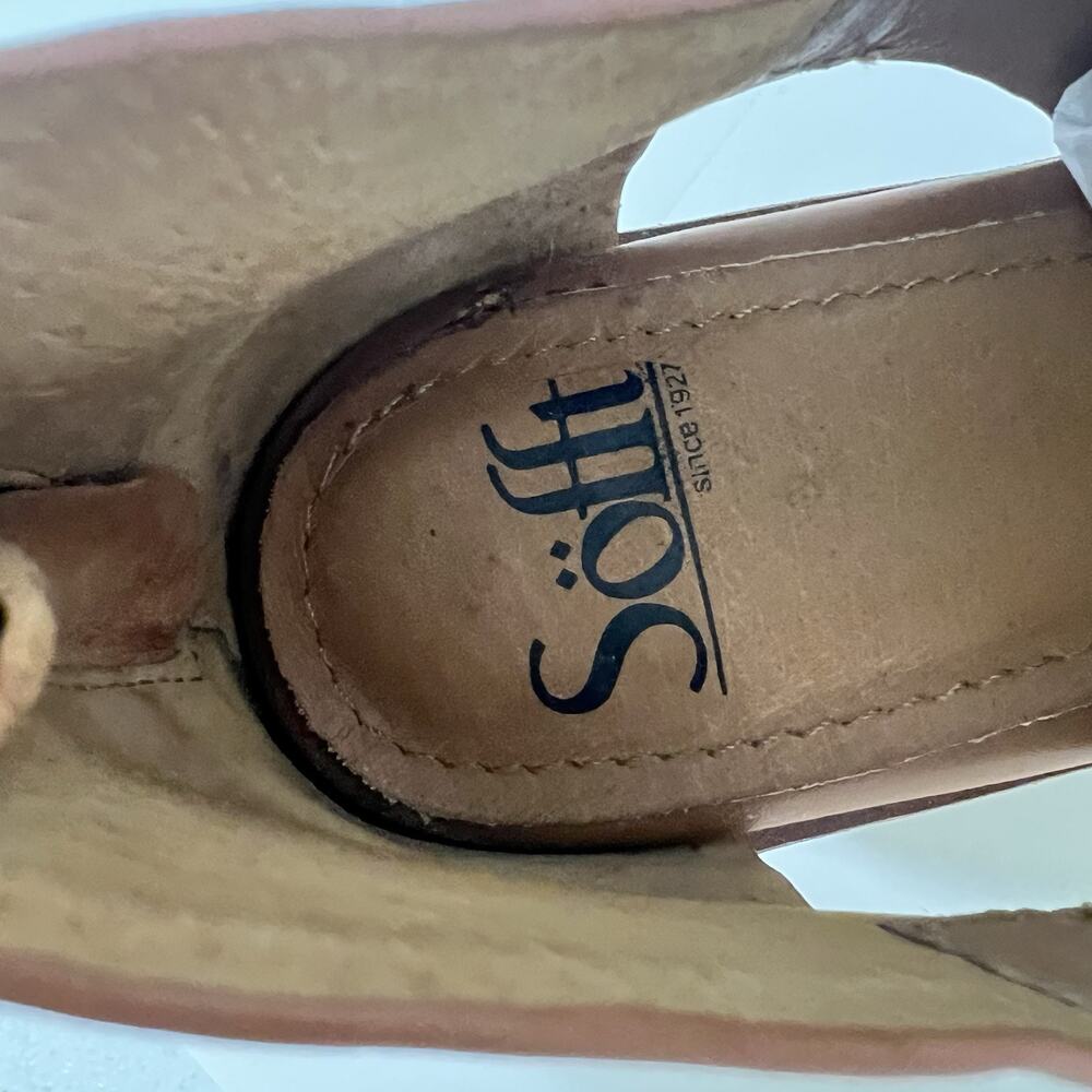 Sofft Carleigh Leather Peep Toe Booties Size 9 Luggage Tan Shoes Comfort - Picture 6 of 8